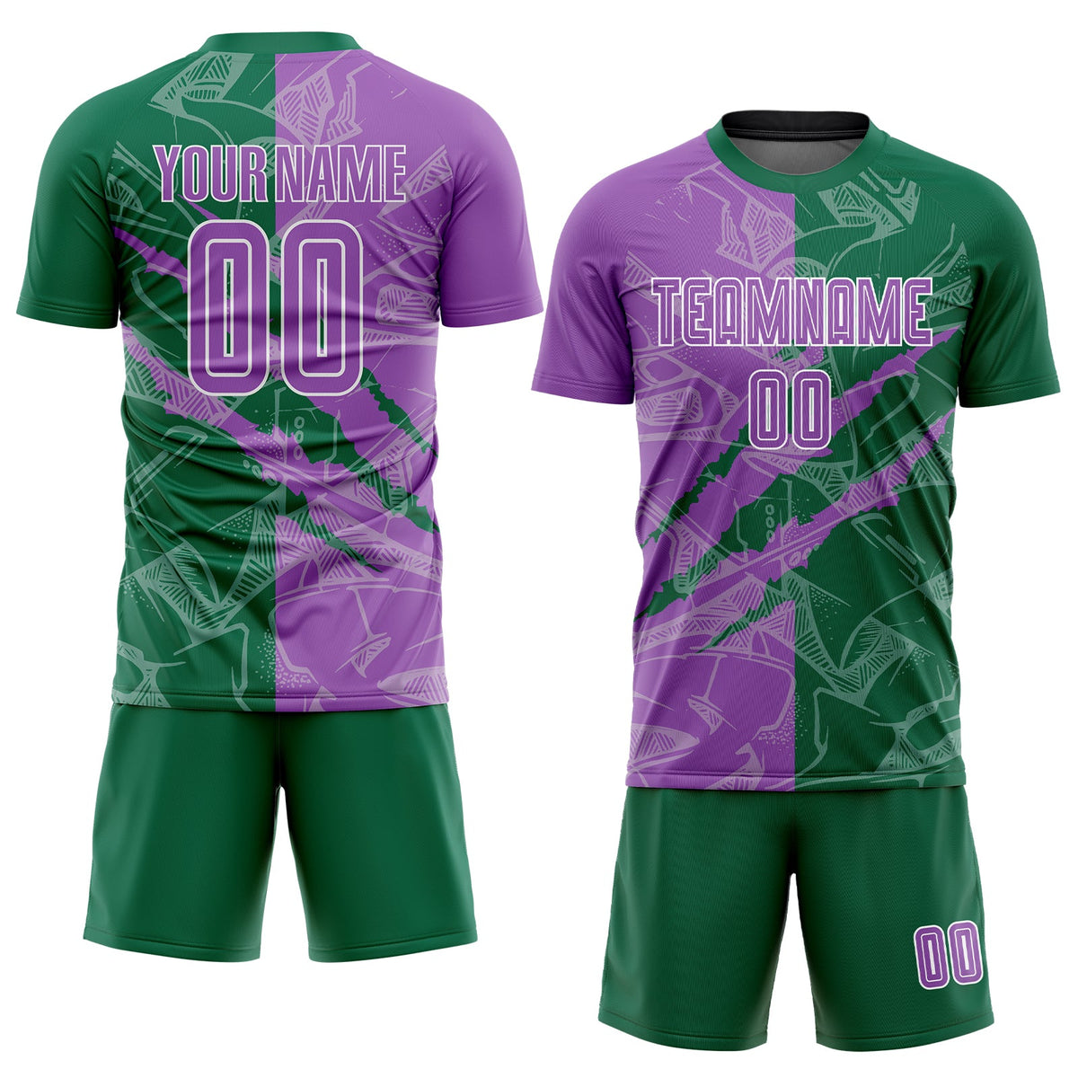Custom Graffiti Pattern Medium Purple-Kelly Green Scratch Sublimation Soccer Uniform Jersey Limited