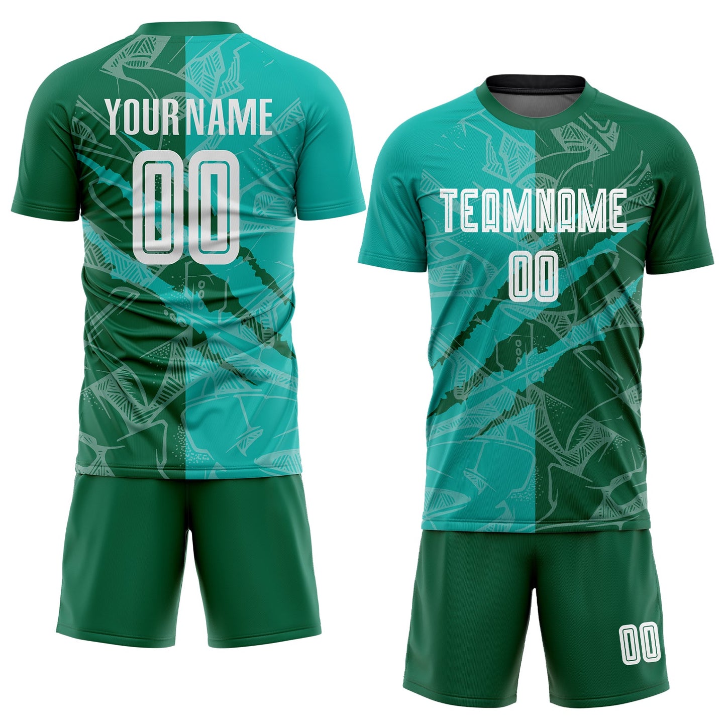 Custom Graffiti Pattern Aqua-Kelly Green Scratch Sublimation Soccer Uniform Jersey Limited