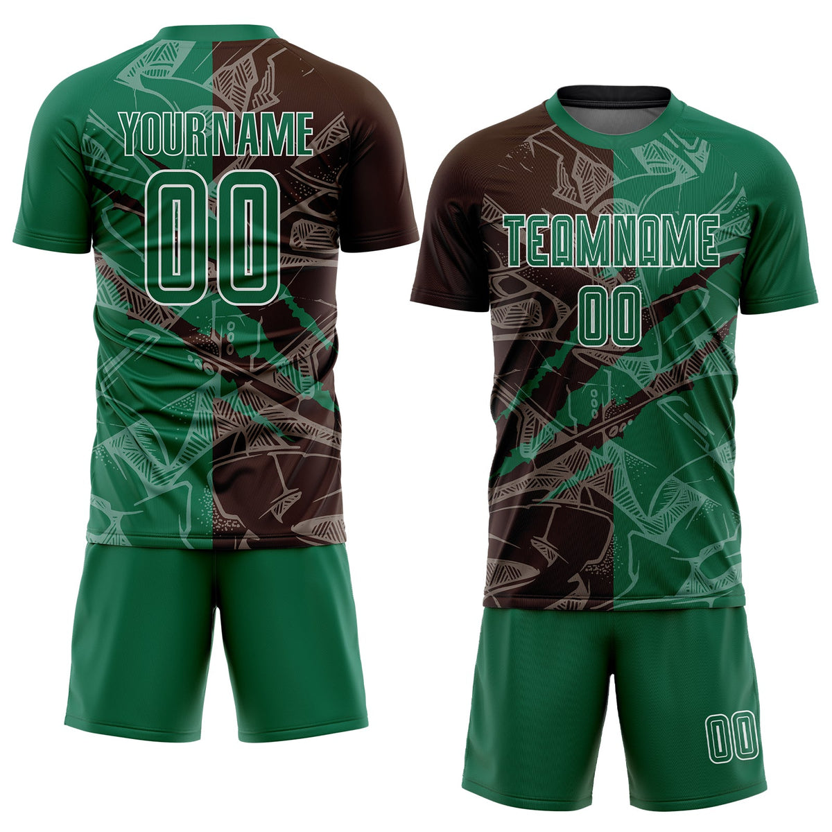 Custom Graffiti Pattern Kelly Green-Brown Scratch Sublimation Soccer Uniform Jersey Limited