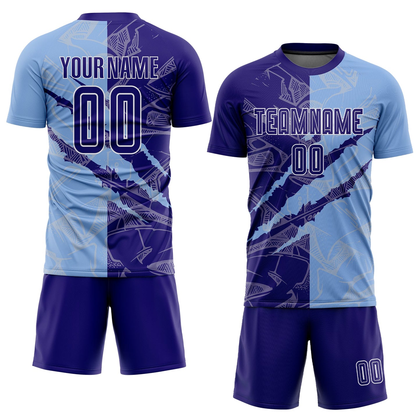 Custom Graffiti Pattern Dark Purple-Light Blue Scratch Sublimation Soccer Uniform Jersey Limited