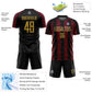 Custom Black Old Gold-Red Abstract Shape Sublimation Soccer Uniform Jersey Limited