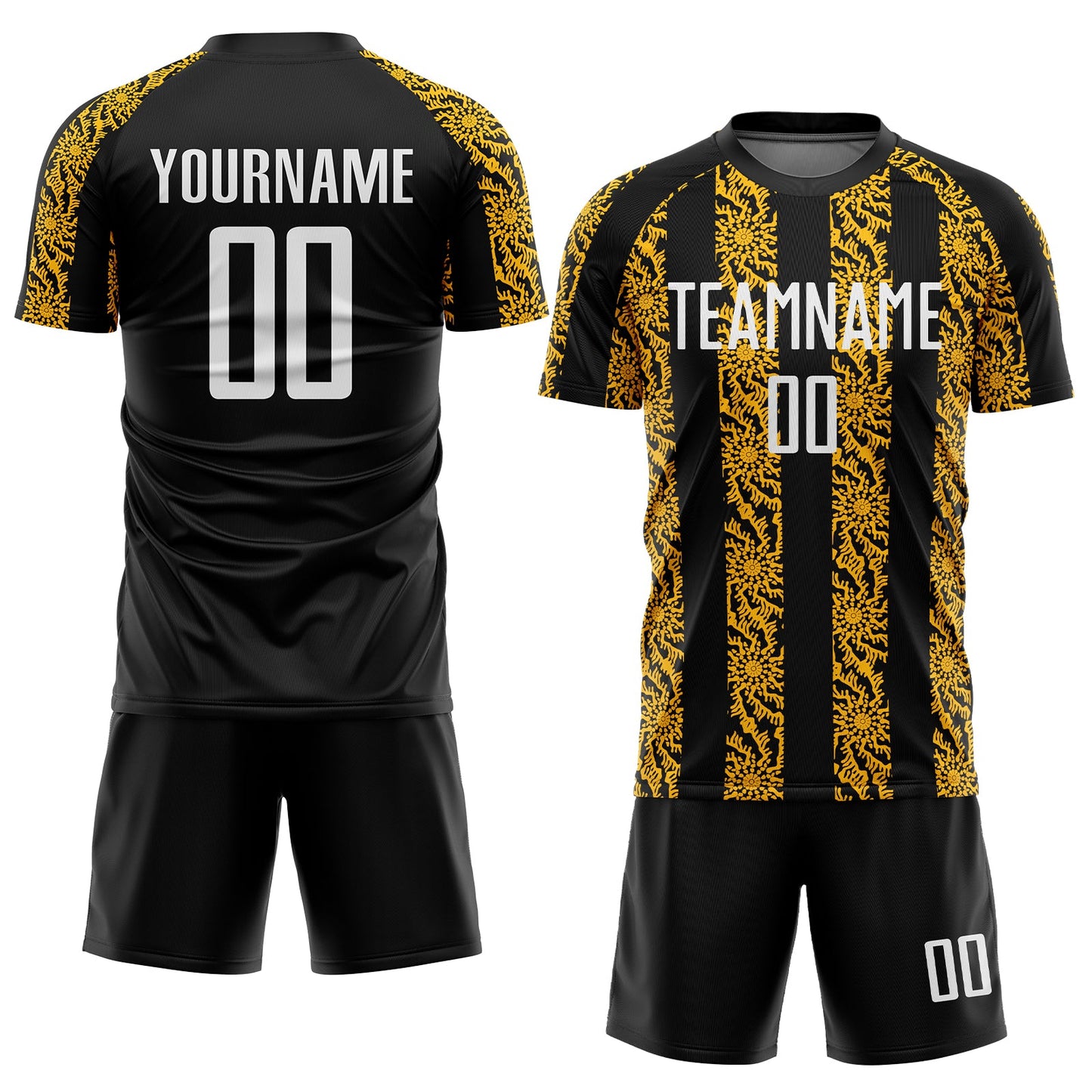 Custom Black White-Gold Abstract Shape Sublimation Soccer Uniform Jersey Limited