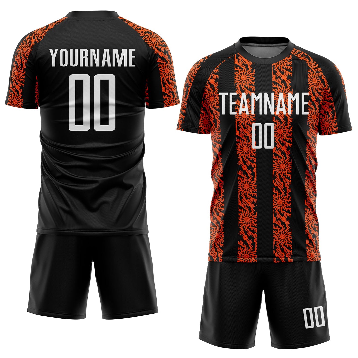Custom Black White-Orange Abstract Shape Sublimation Soccer Uniform Jersey Limited
