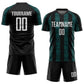 Custom Black White-Teal Abstract Shape Sublimation Soccer Uniform Jersey Limited