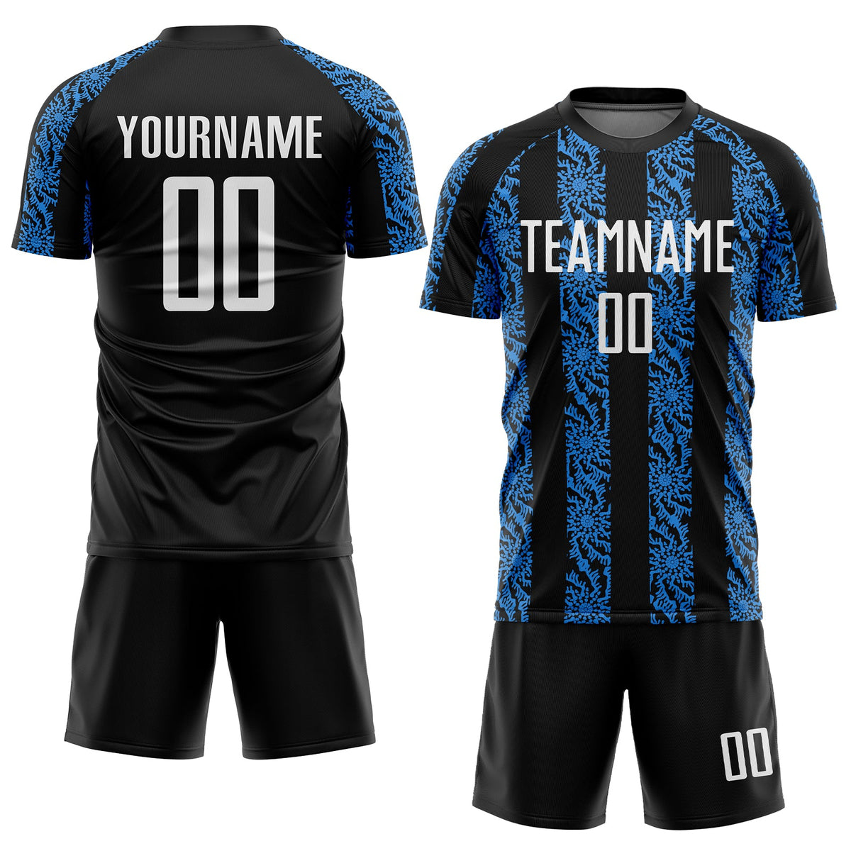 Custom Black White-Powder Blue Abstract Shape Sublimation Soccer Uniform Jersey Limited