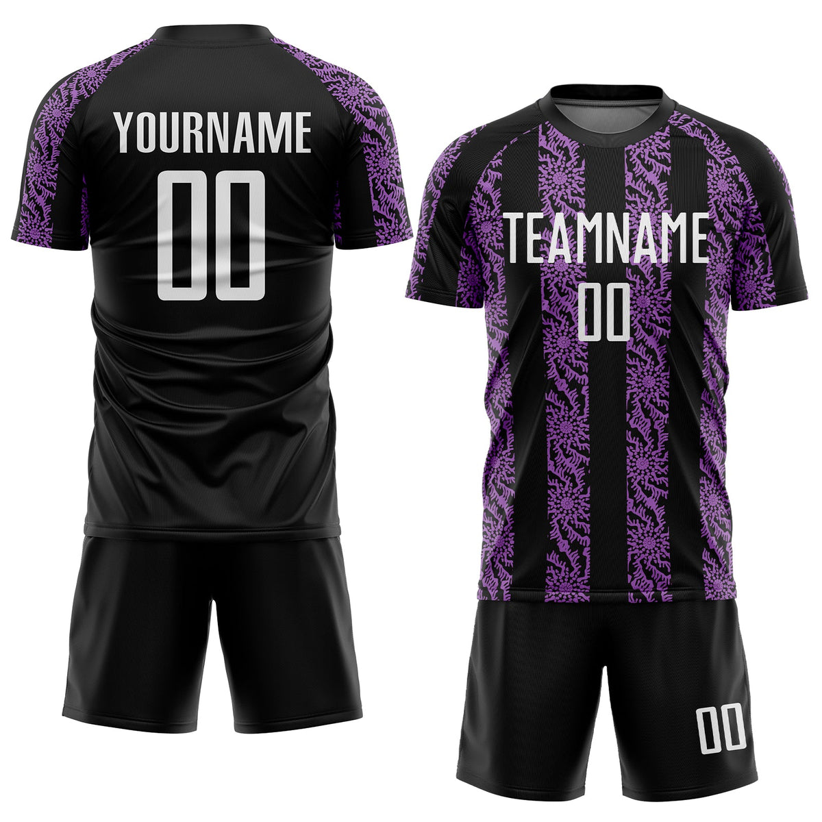 Custom Black White-Medium Purple Abstract Shape Sublimation Soccer Uniform Jersey Limited