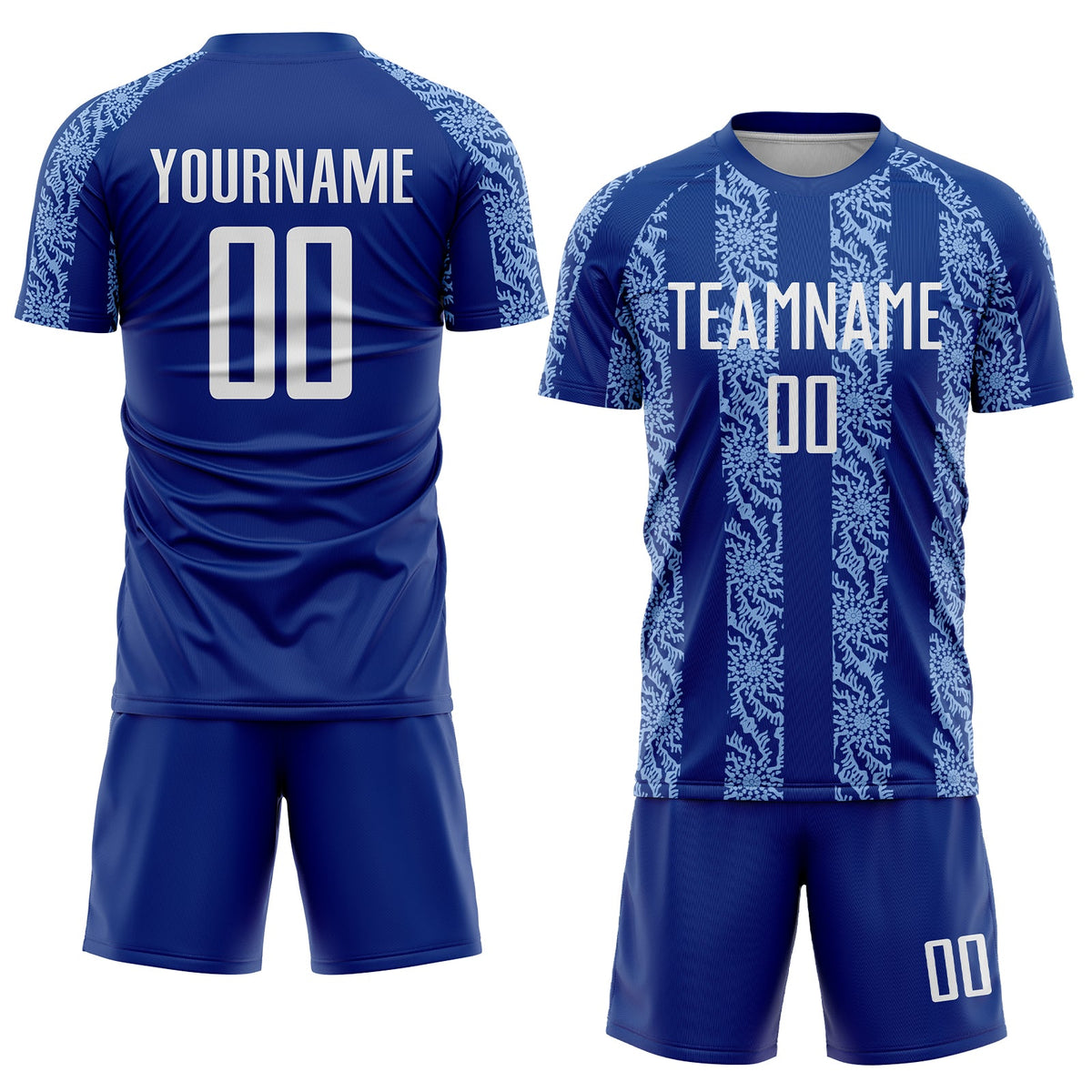 Custom Royal White-Light Blue Abstract Shape Sublimation Soccer Uniform Jersey Limited