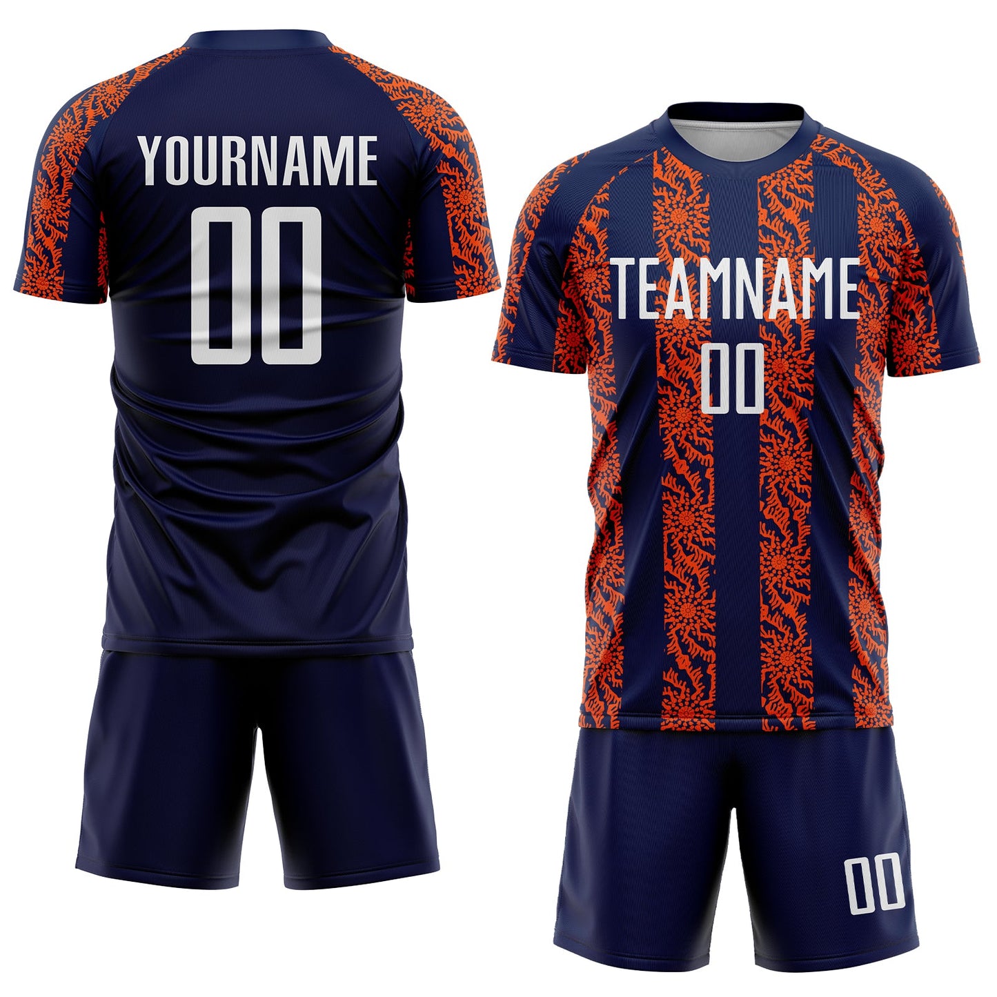 Custom Navy White-Orange Abstract Shape Sublimation Soccer Uniform Jersey Limited