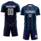 Custom Navy White-Teal Abstract Shape Sublimation Soccer Uniform Jersey Limited