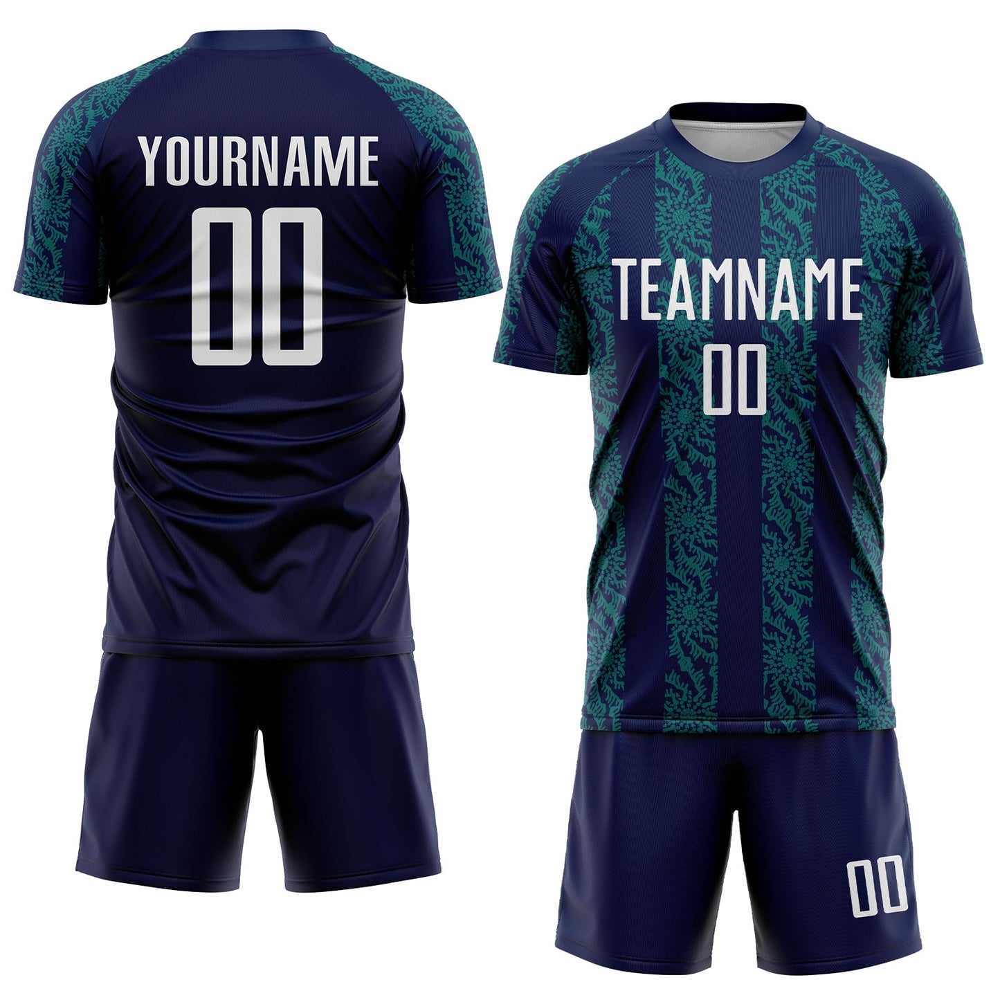 Custom Navy White-Teal Abstract Shape Sublimation Soccer Uniform Jersey Limited