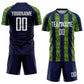 Custom Navy White-Neon Green Abstract Shape Sublimation Soccer Uniform Jersey Limited