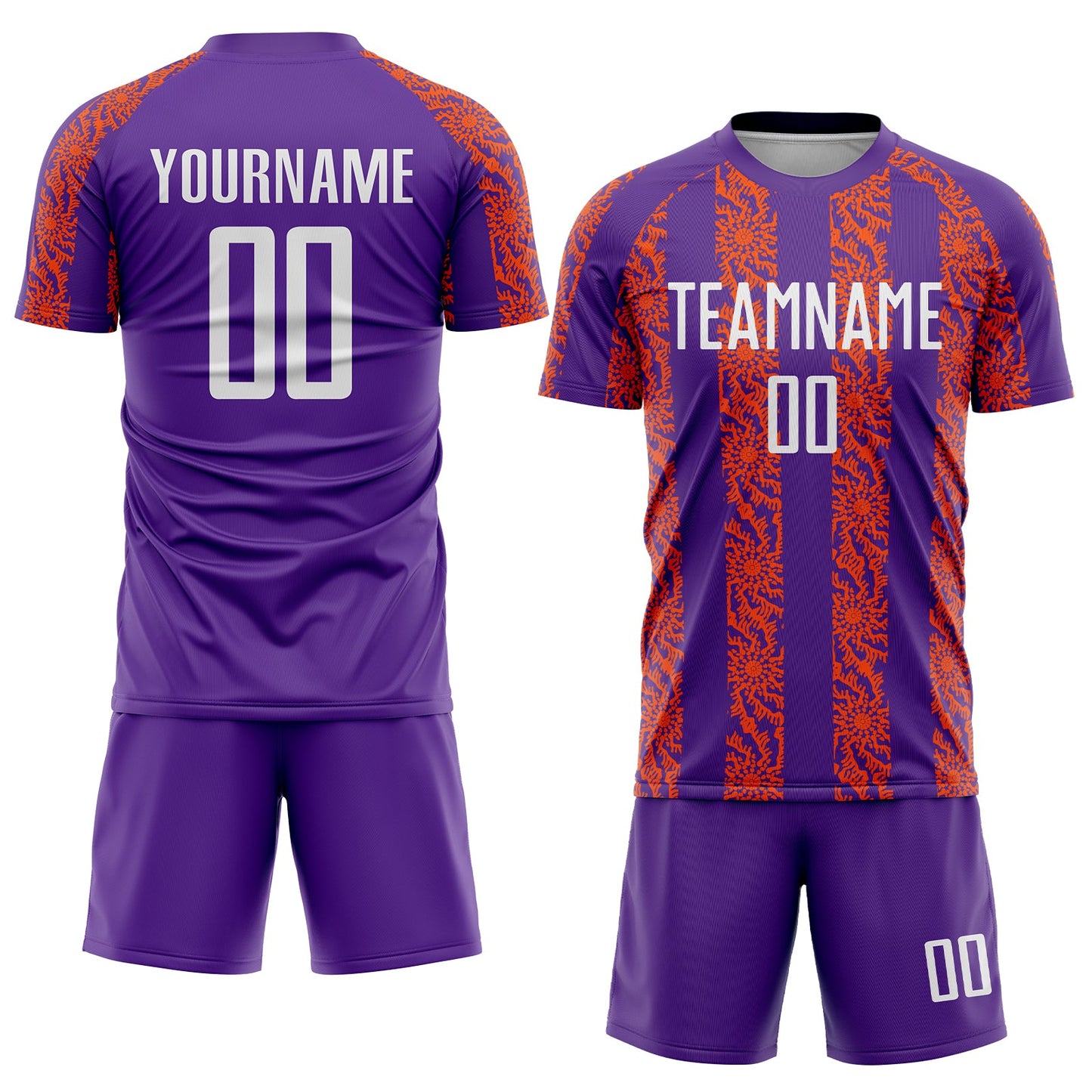 Custom Purple White-Orange Abstract Shape Sublimation Soccer Uniform Jersey Limited