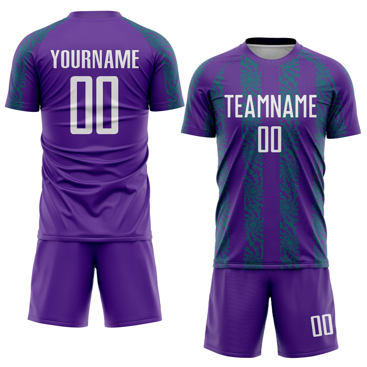 Custom Purple White-Teal Abstract Shape Sublimation Soccer Uniform Jersey Limited