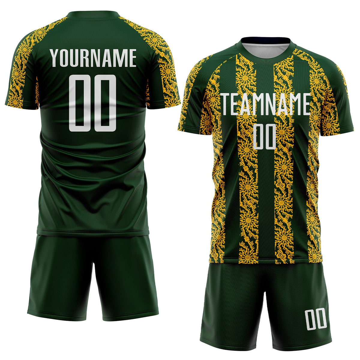 Custom Green White-Gold Abstract Shape Sublimation Soccer Uniform Jersey Limited