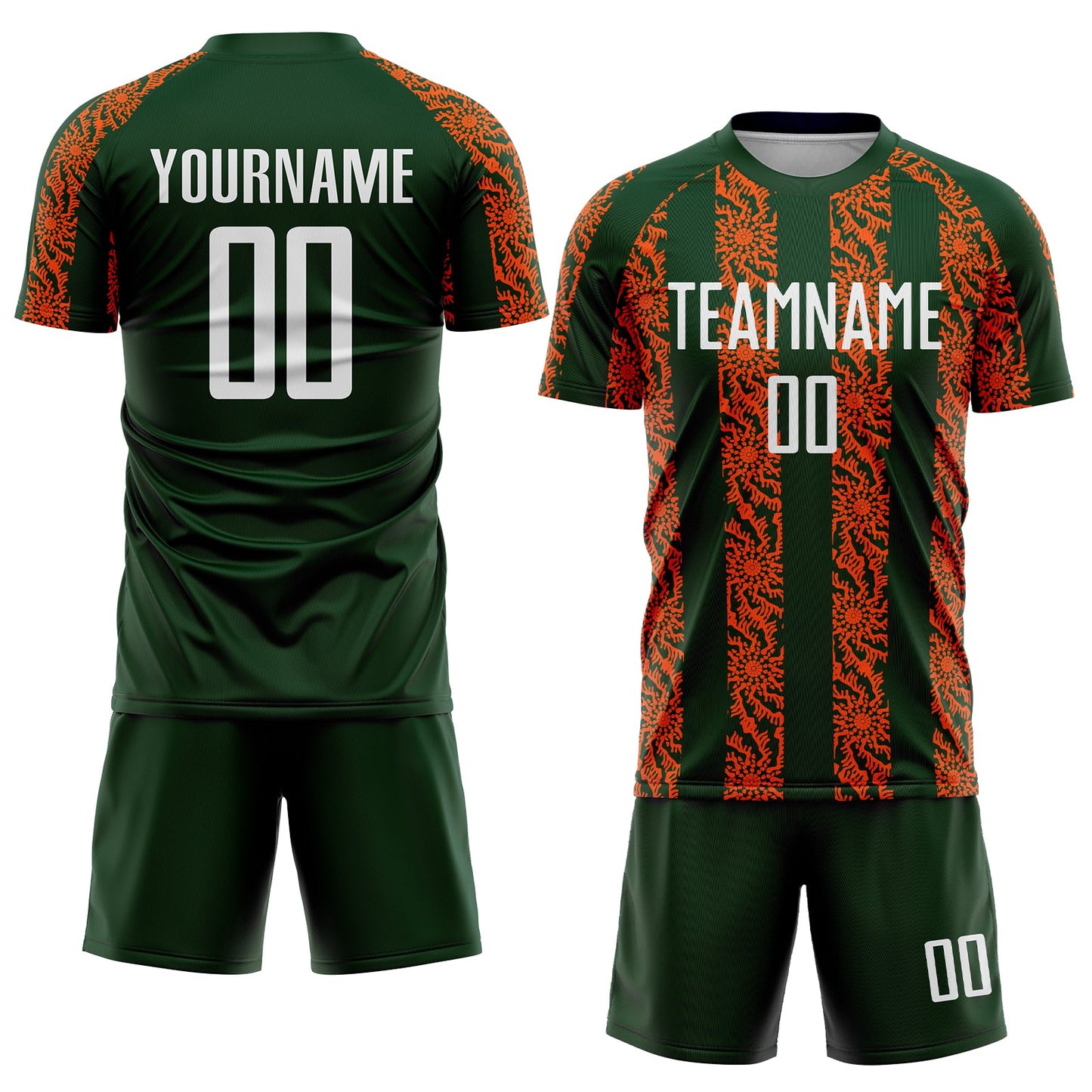 Custom Green White-Orange Abstract Shape Sublimation Soccer Uniform Jersey Limited