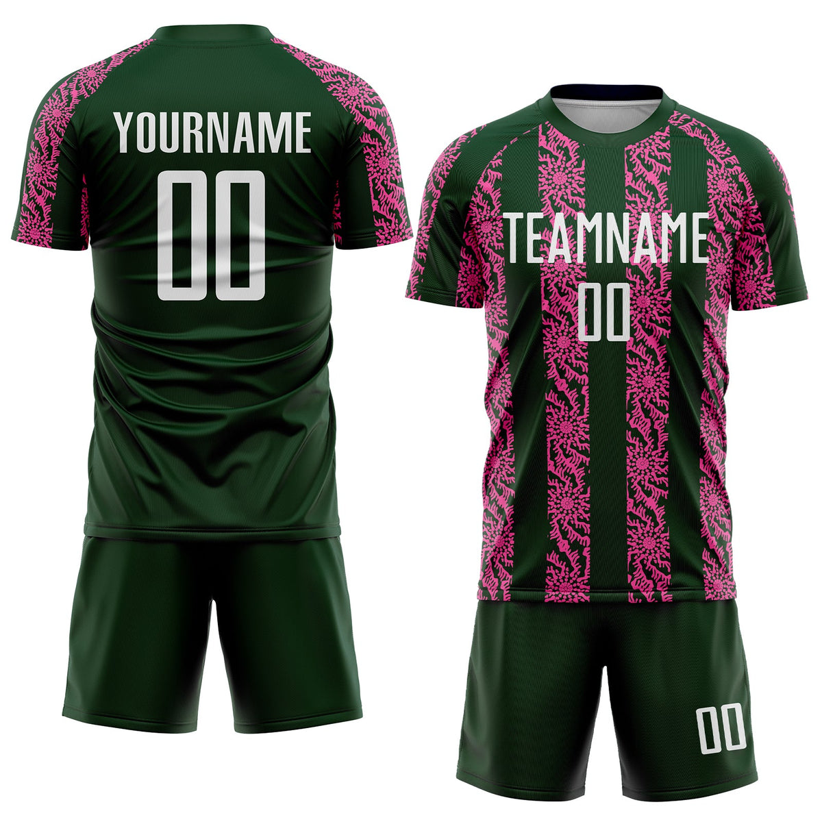 Custom Green White-Pink Abstract Shape Sublimation Soccer Uniform Jersey Limited