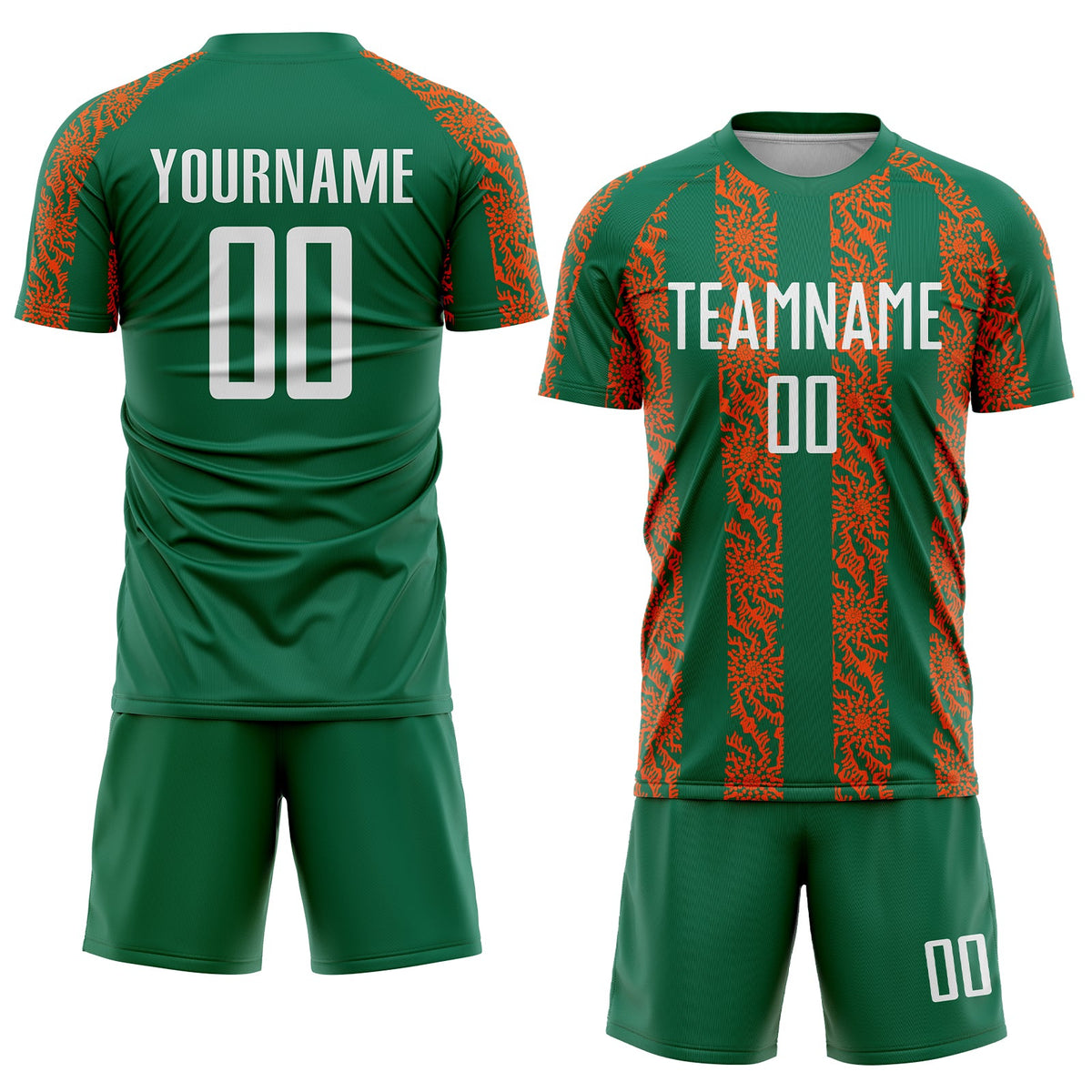 Custom Kelly Green White-Orange Abstract Shape Sublimation Soccer Uniform Jersey Limited