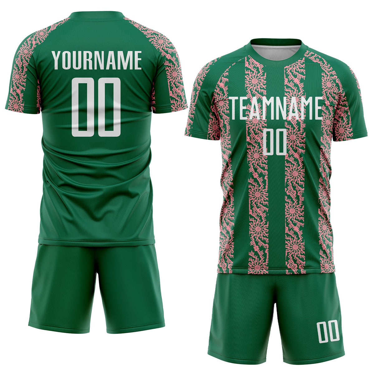 Custom Kelly Green White-Medium Pink Abstract Shape Sublimation Soccer Uniform Jersey Limited
