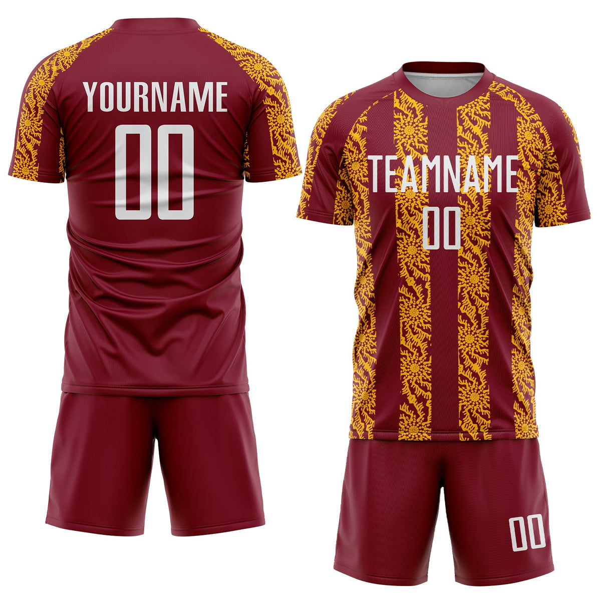 Custom Crimson White-Gold Abstract Shape Sublimation Soccer Uniform Jersey Limited