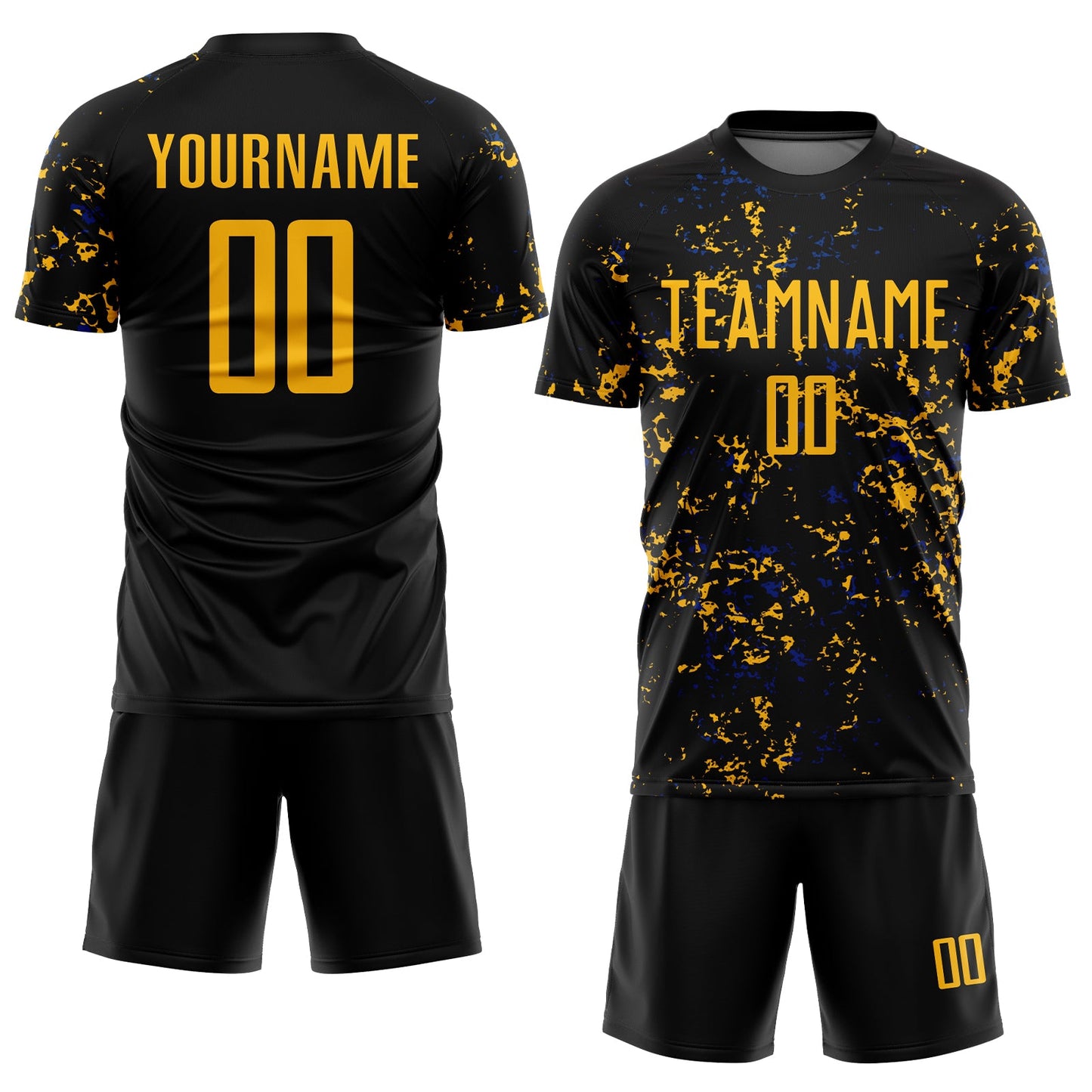 Custom Black Gold-Royal Abstract Fragment Art Sublimation Soccer Uniform Jersey Limited