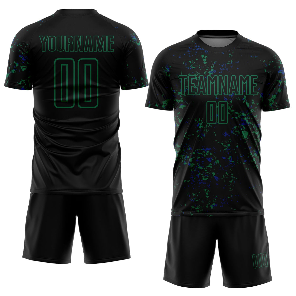 Custom Black Kelly Green-Royal Abstract Fragment Art Sublimation Soccer Uniform Jersey Limited