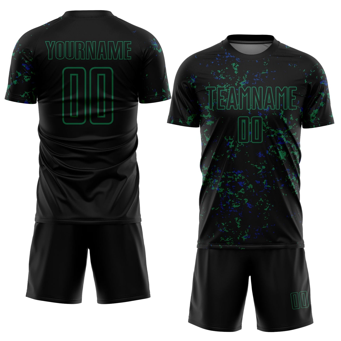 Custom Black Kelly Green-Royal Abstract Fragment Art Sublimation Soccer Uniform Jersey Limited