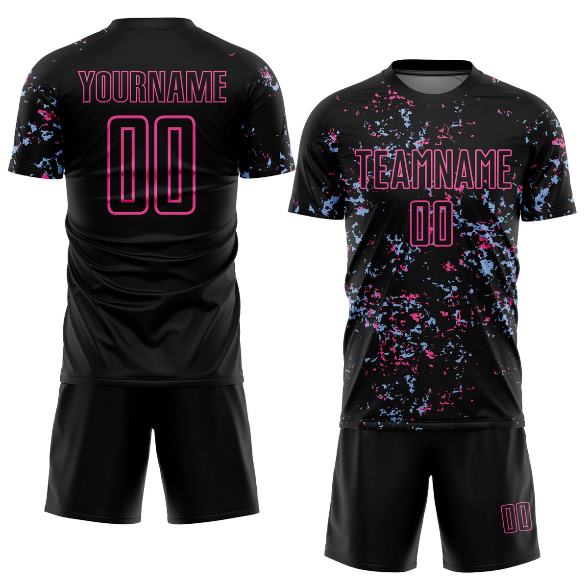 Custom Black Pink-Light Blue Abstract Fragment Art Sublimation Soccer Uniform Jersey Limited