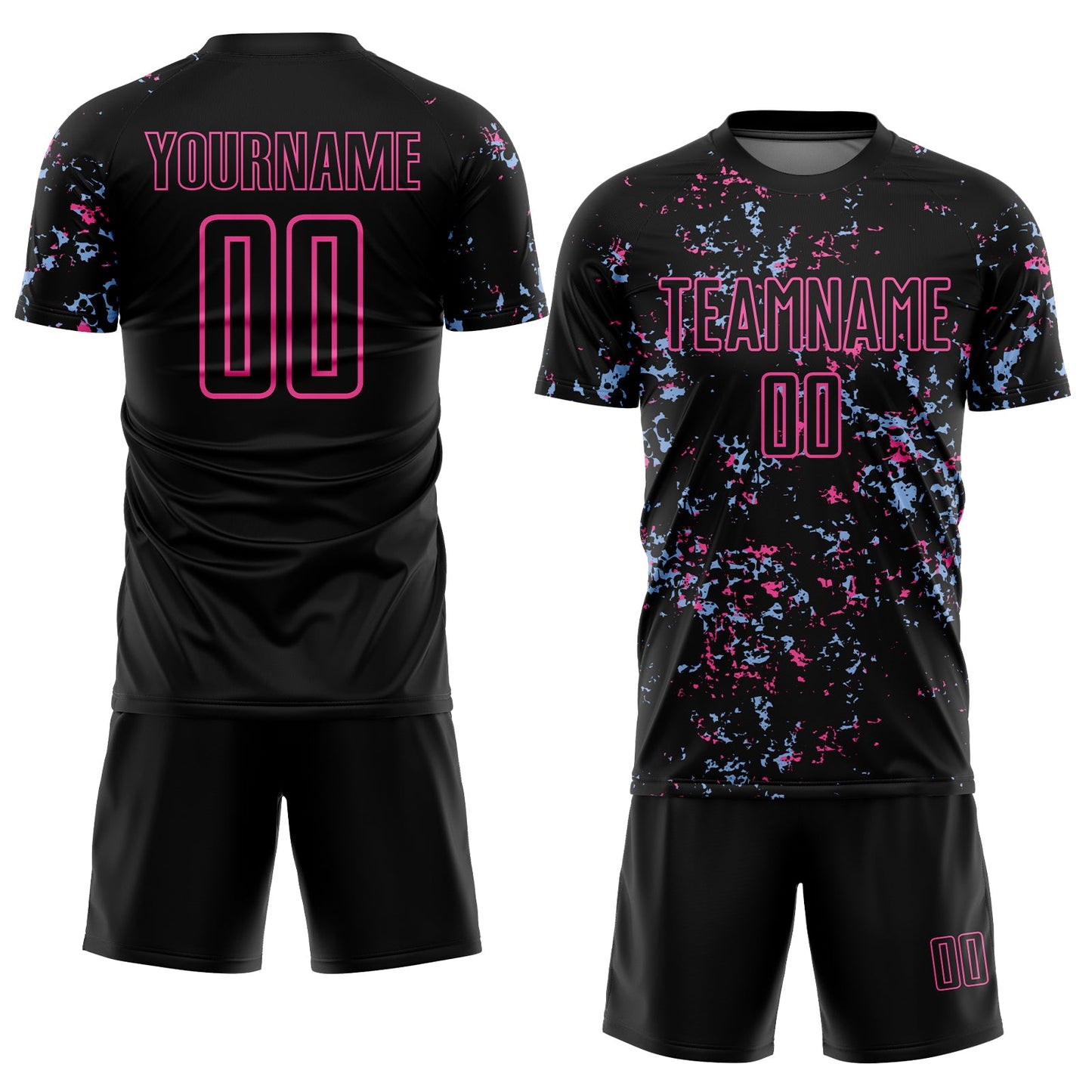 Custom Black Pink-Light Blue Abstract Fragment Art Sublimation Soccer Uniform Jersey Limited