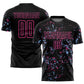 Custom Black Pink-Light Blue Abstract Fragment Art Sublimation Soccer Uniform Jersey