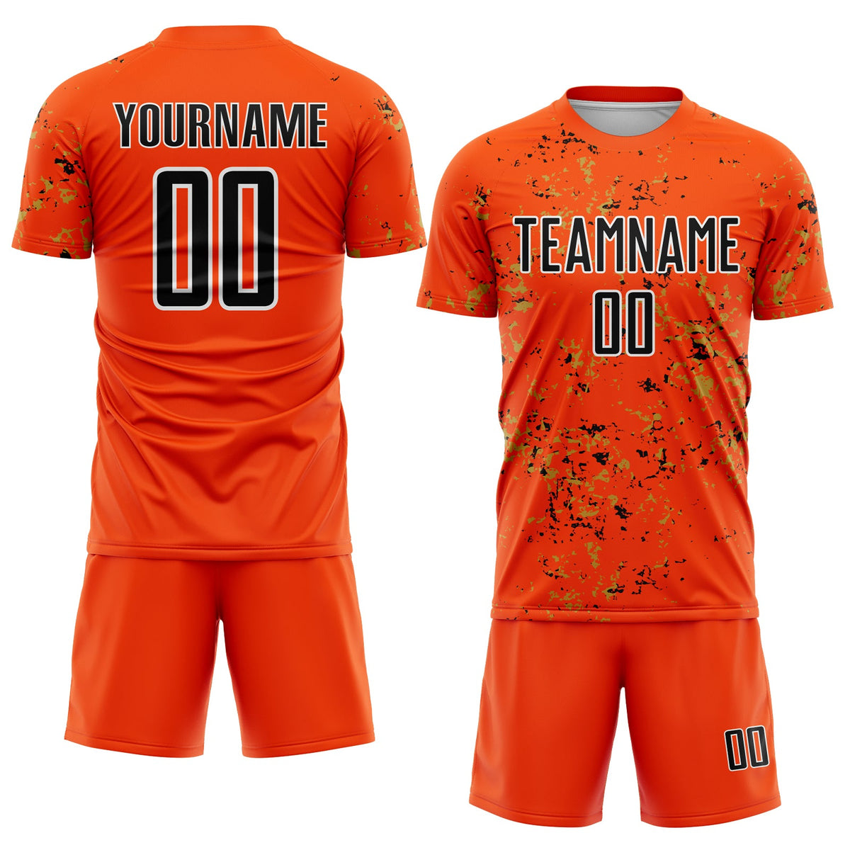 Custom Orange Black-Old Gold Abstract Fragment Art Sublimation Soccer Uniform Jersey Limited