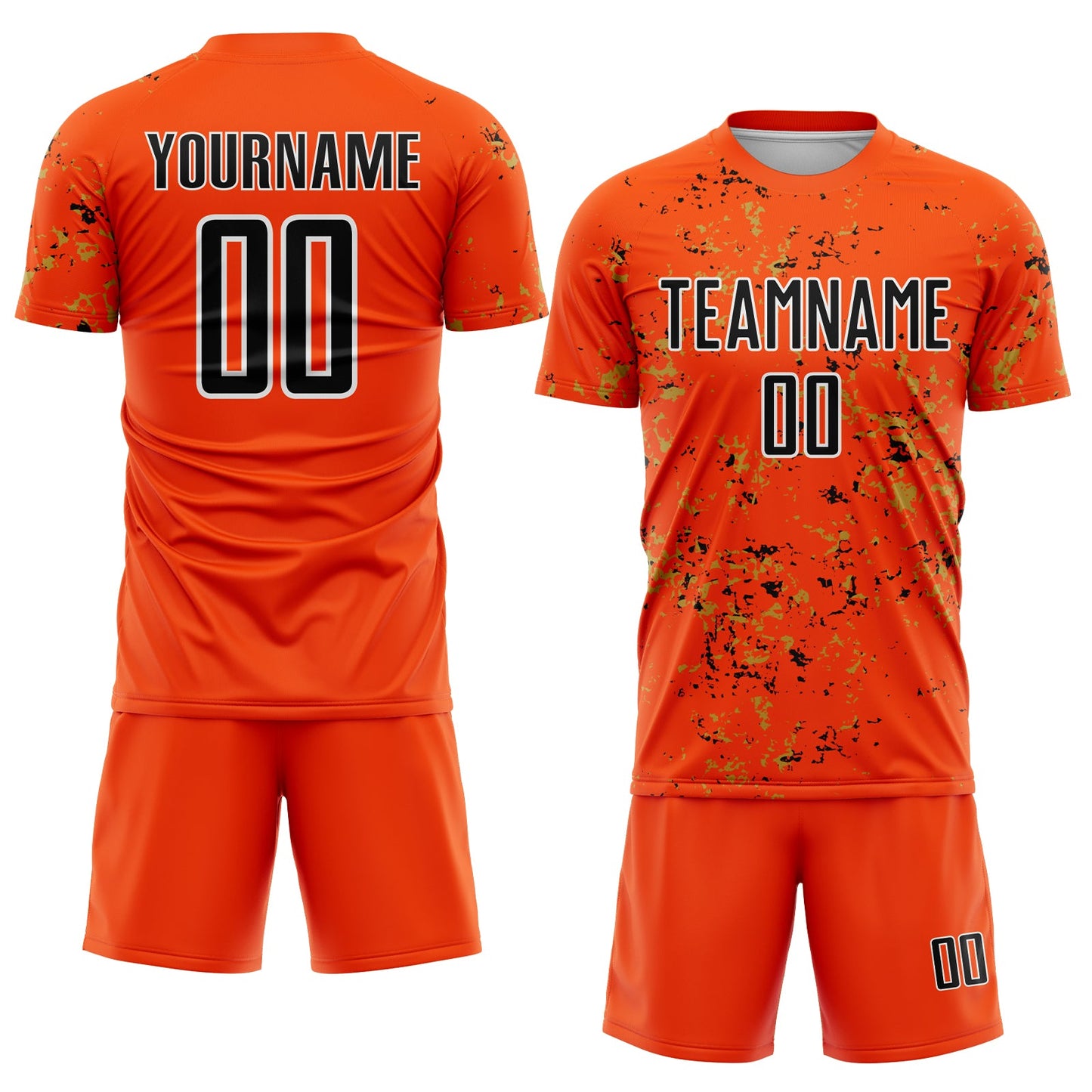 Custom Orange Black-Old Gold Abstract Fragment Art Sublimation Soccer Uniform Jersey Limited