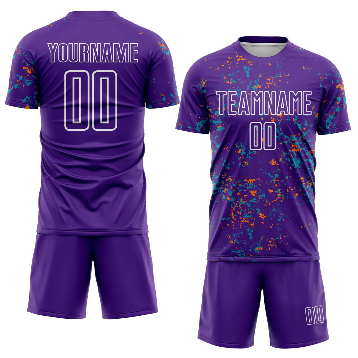 Custom Purple Bay Orange-Teal Abstract Fragment Art Sublimation Soccer Uniform Jersey Limited