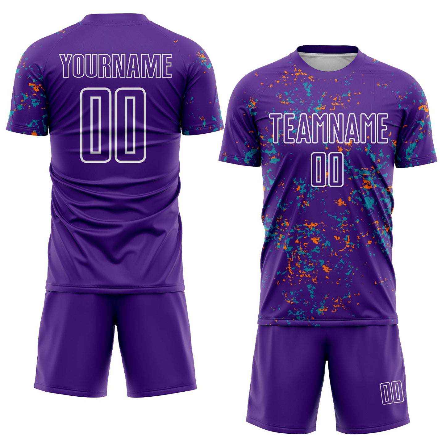 Custom Purple Bay Orange-Teal Abstract Fragment Art Sublimation Soccer Uniform Jersey Limited