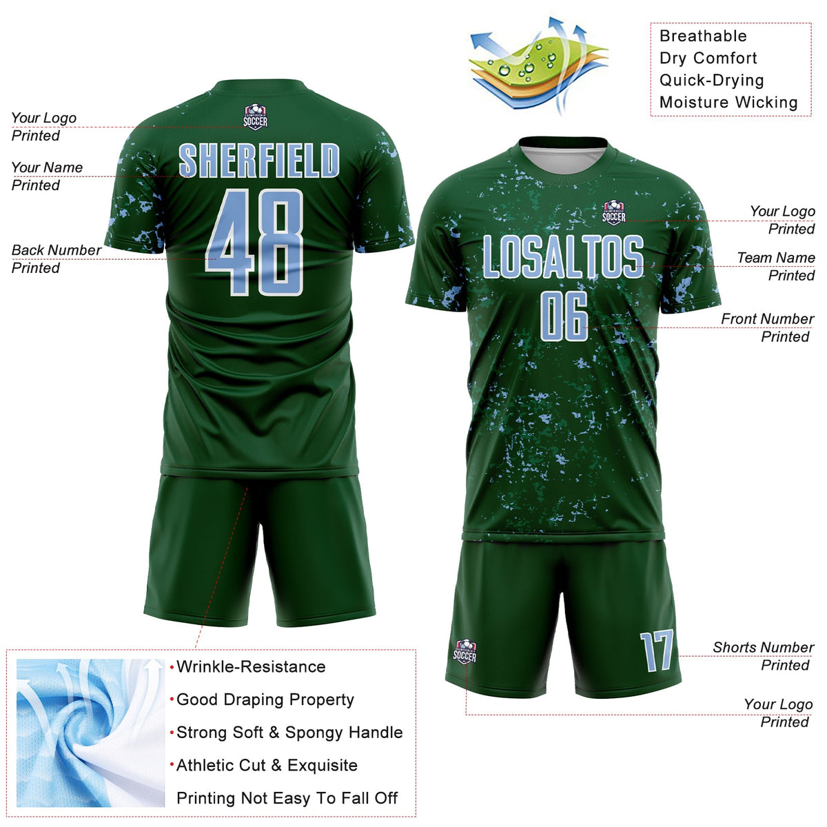 Custom Green Light Blue-Kelly Green Abstract Fragment Art Sublimation Soccer Uniform Jersey Limited