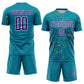 Custom Teal Purple-Neon Green Abstract Fragment Art Sublimation Soccer Uniform Jersey Limited