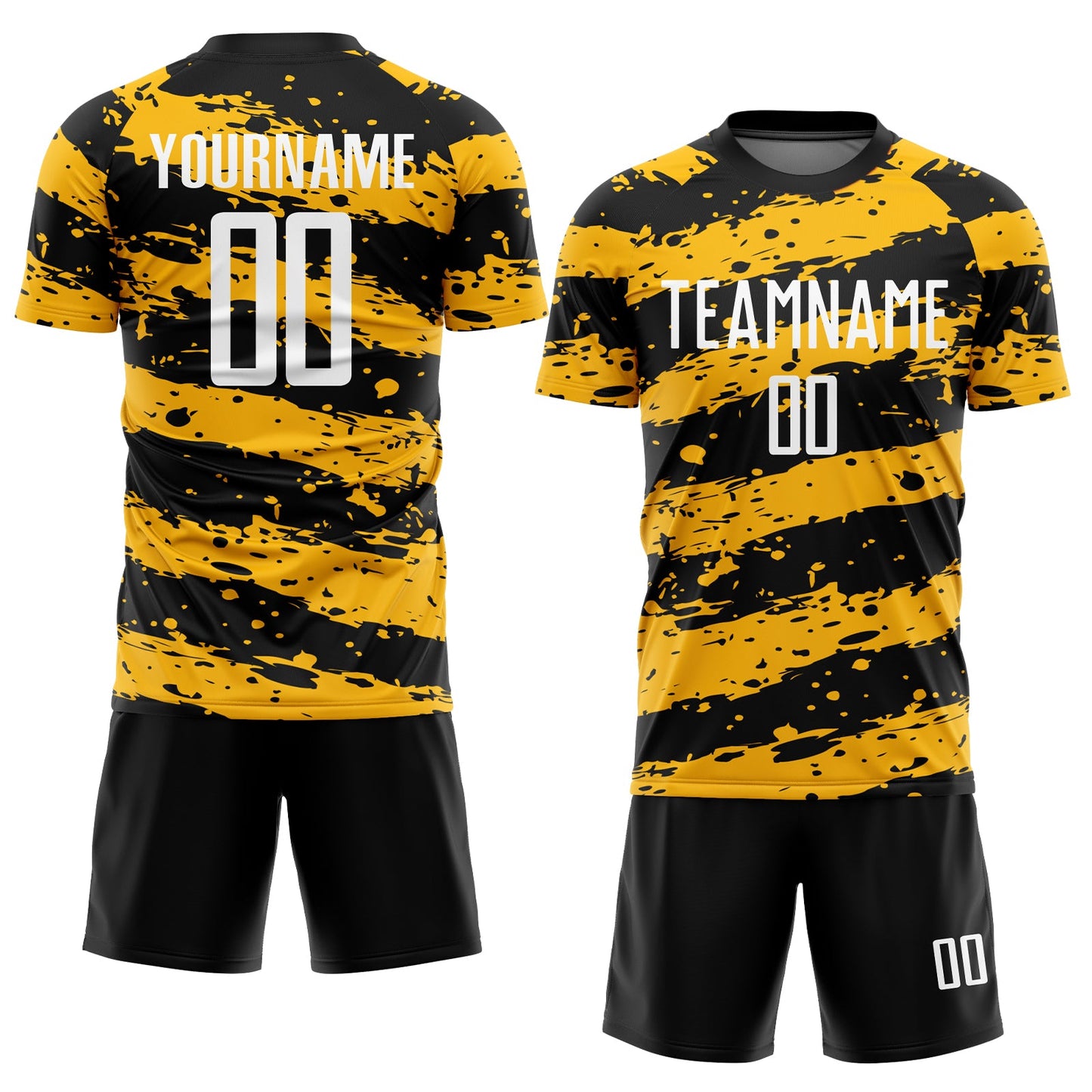 Custom Black White-Gold Splash Sublimation Soccer Uniform Jersey Limited