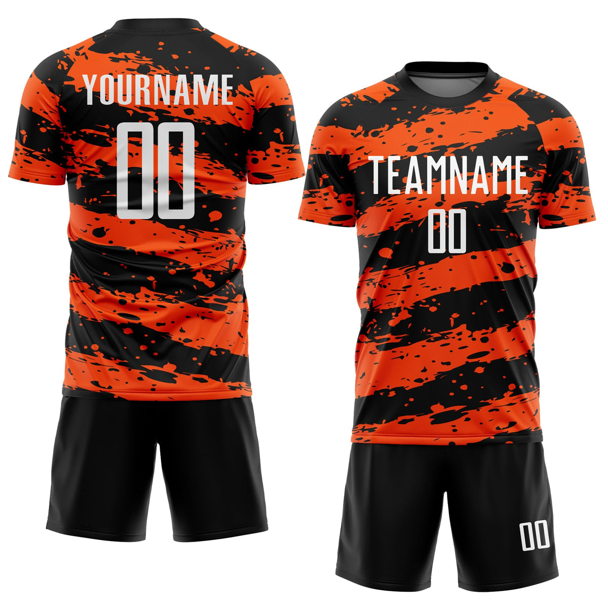 Custom Black White-Orange Splash Sublimation Soccer Uniform Jersey Limited