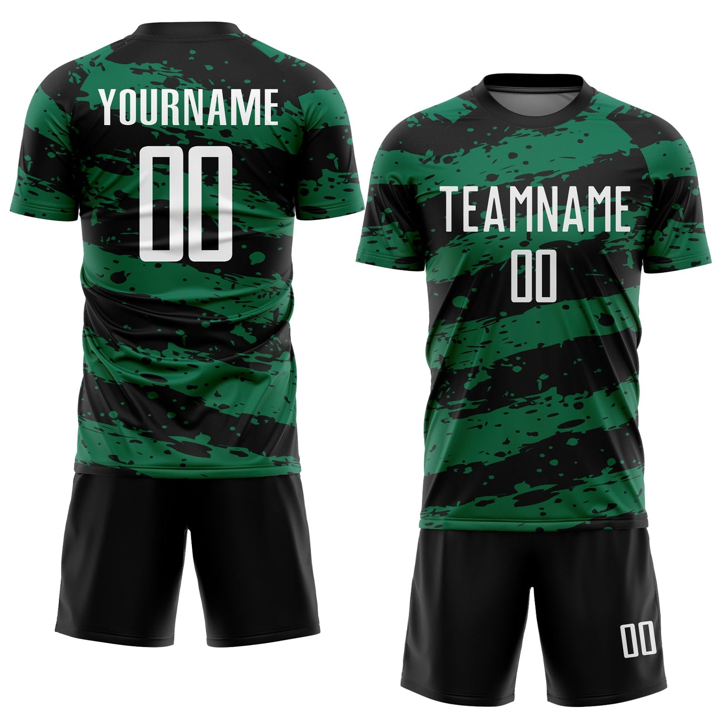 Custom Black White-Kelly Green Splash Sublimation Soccer Uniform Jersey Limited