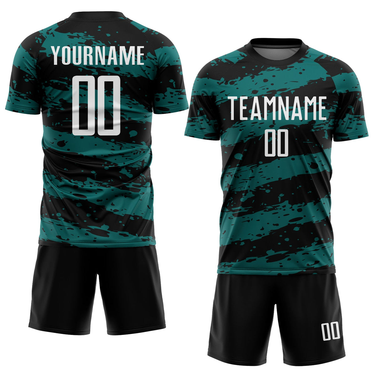Custom Black White-Teal Splash Sublimation Soccer Uniform Jersey Limited