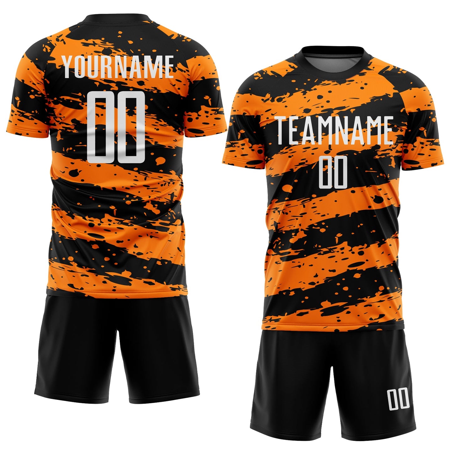 Custom Black White-Bay Orange Splash Sublimation Soccer Uniform Jersey Limited