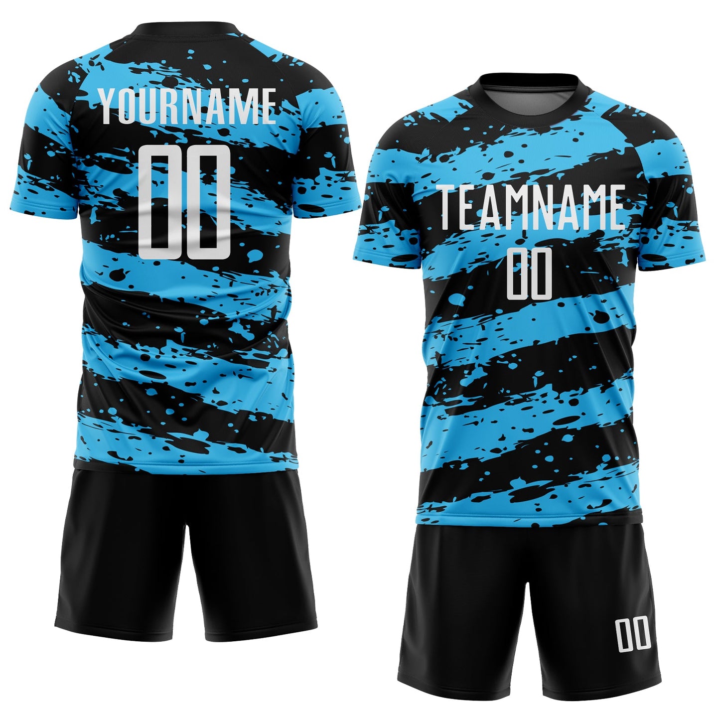 Custom Black White-Sky Blue Splash Sublimation Soccer Uniform Jersey Limited