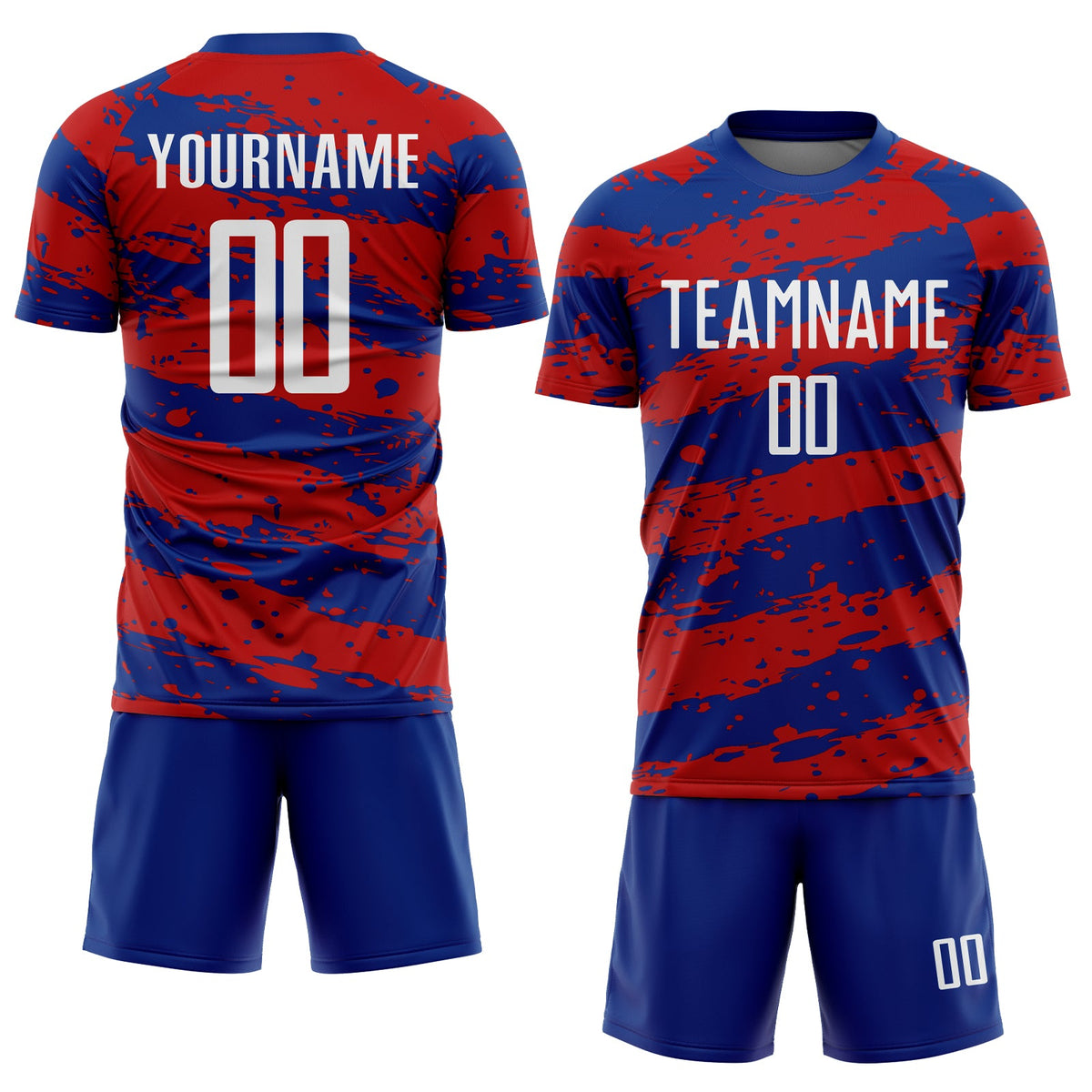 Custom Royal White-Red Splash Sublimation Soccer Uniform Jersey Limited