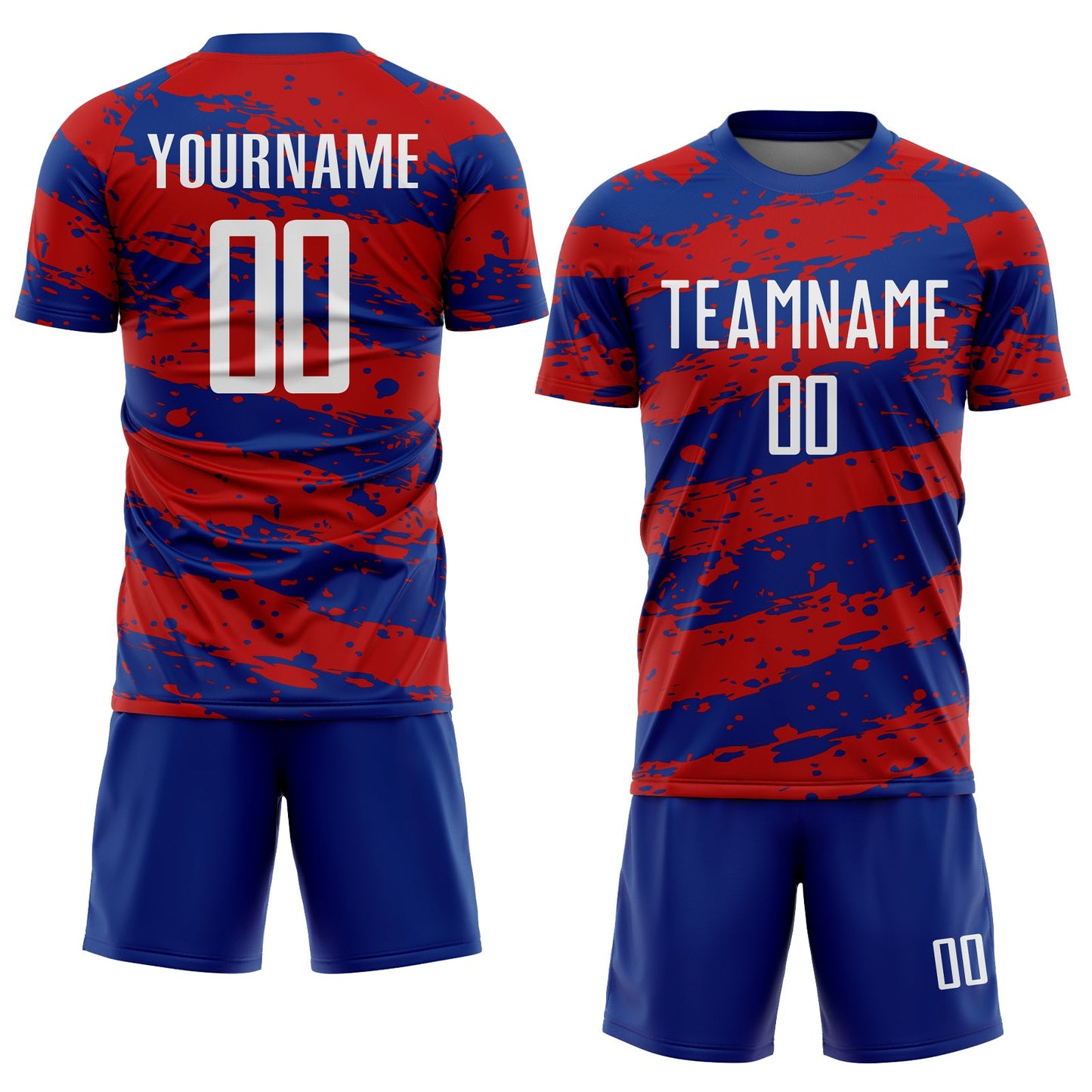 Custom Royal White-Red Splash Sublimation Soccer Uniform Jersey Limited