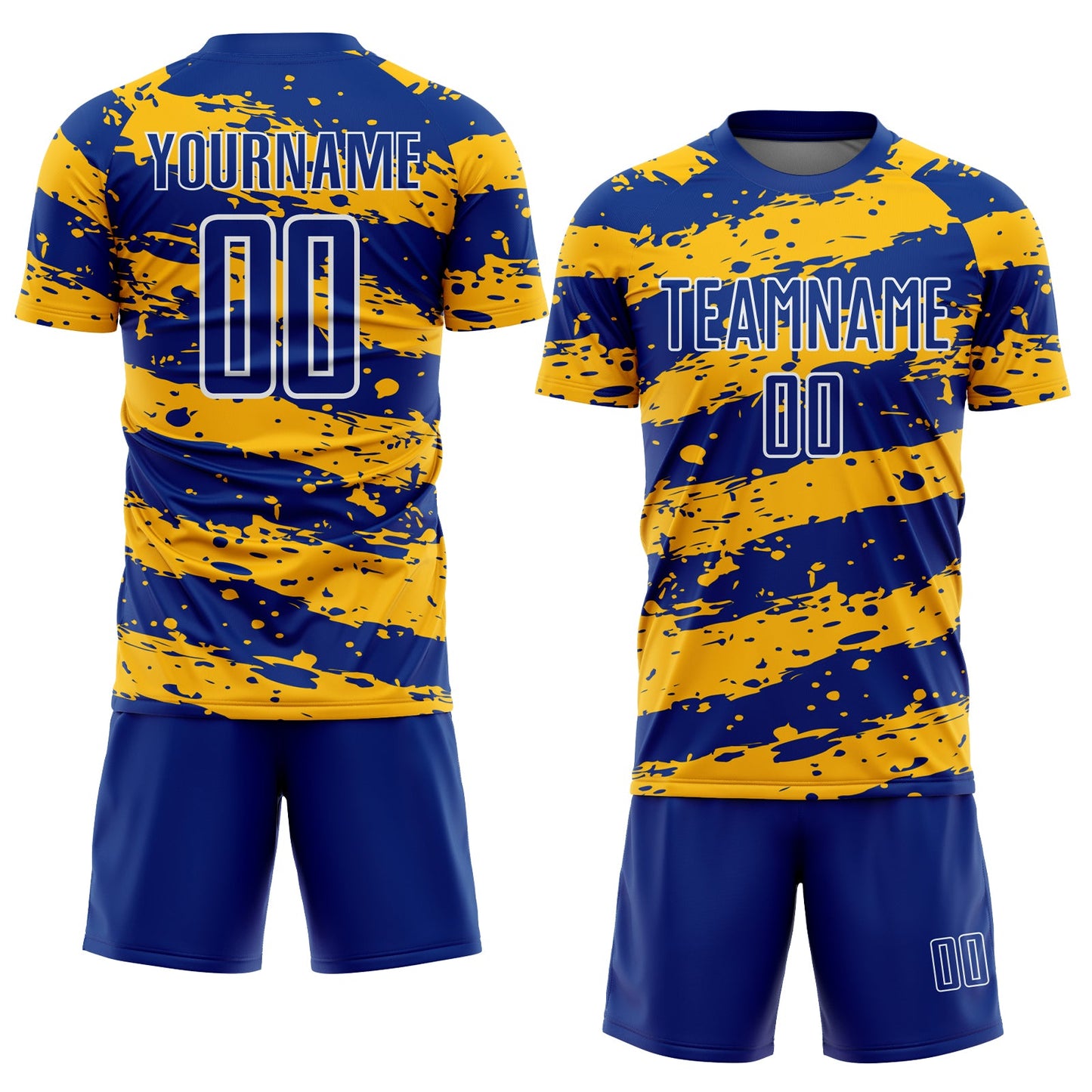 Custom Royal Gold-White Splash Sublimation Soccer Uniform Jersey Limited