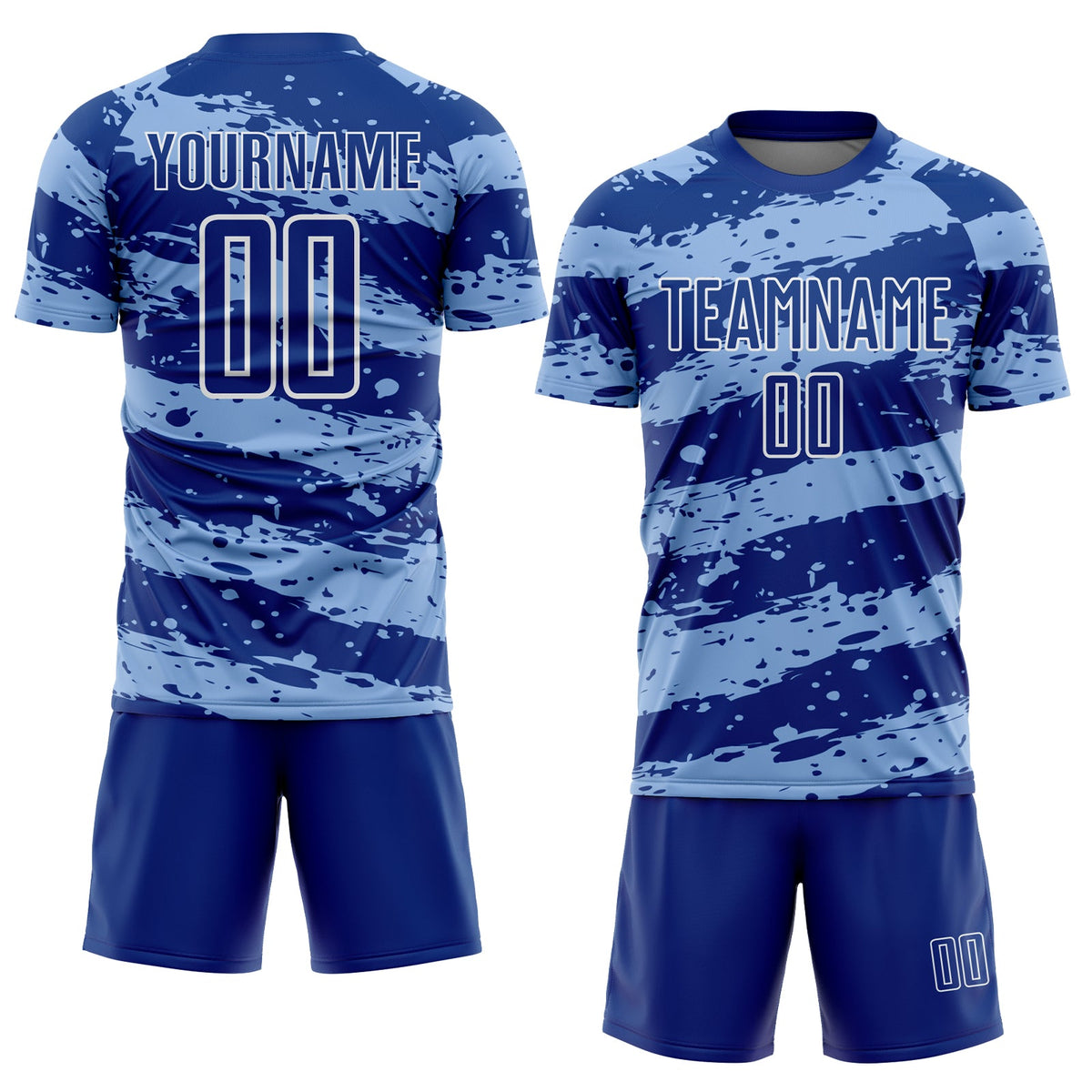 Custom Royal Light Blue-White Splash Sublimation Soccer Uniform Jersey Limited