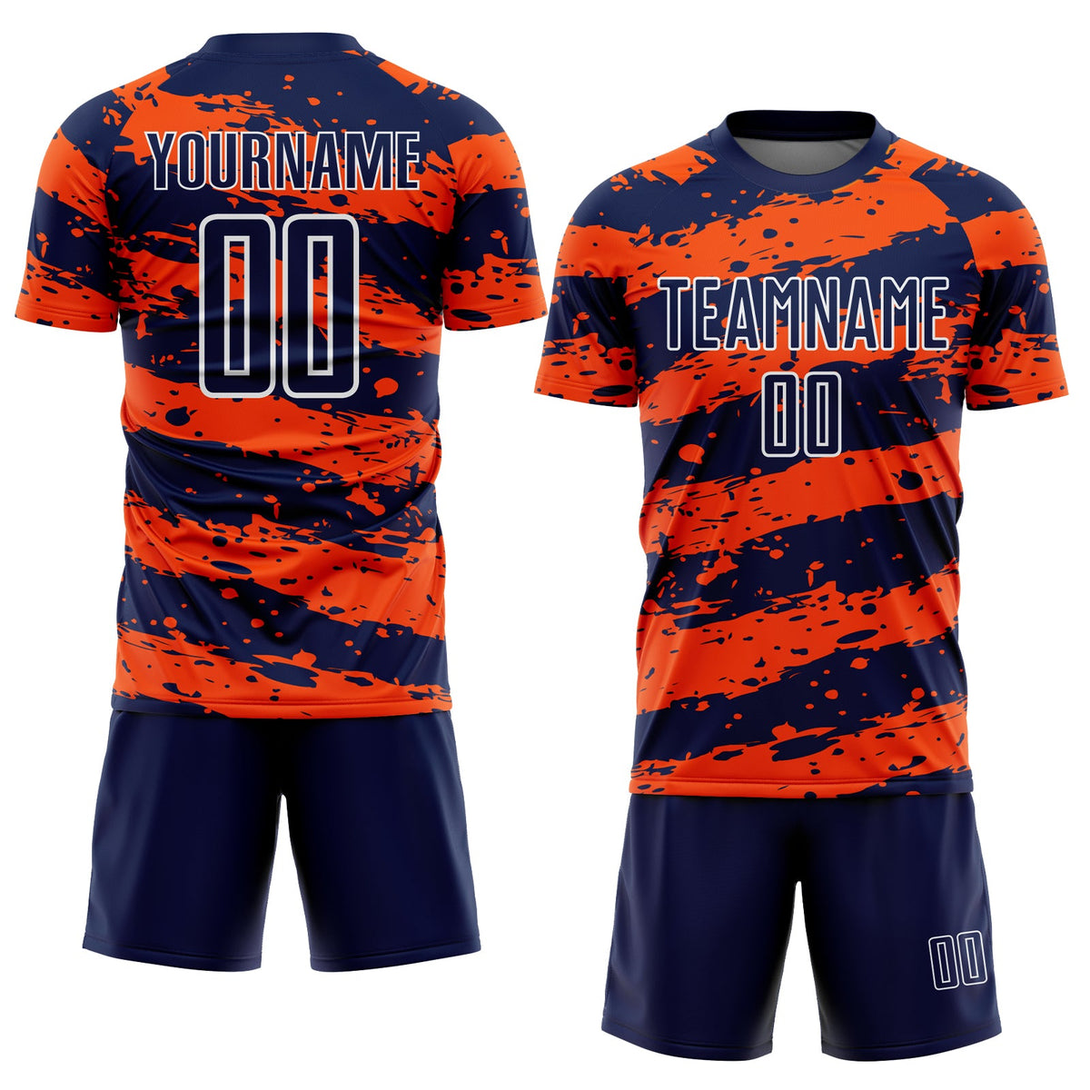 Custom Navy Orange-White Splash Sublimation Soccer Uniform Jersey Limited