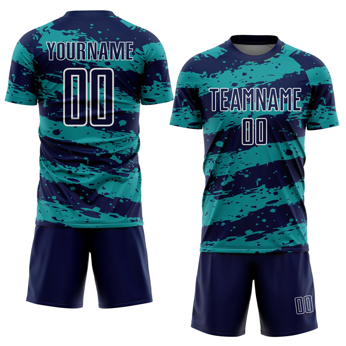 Custom Navy Teal-White Splash Sublimation Soccer Uniform Jersey Limited