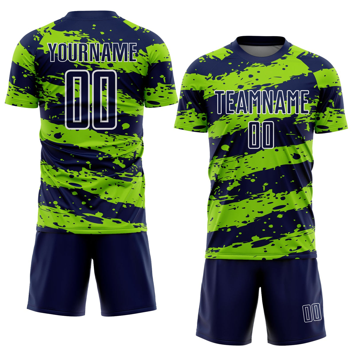 Custom Navy Neon Green-White Splash Sublimation Soccer Uniform Jersey Limited