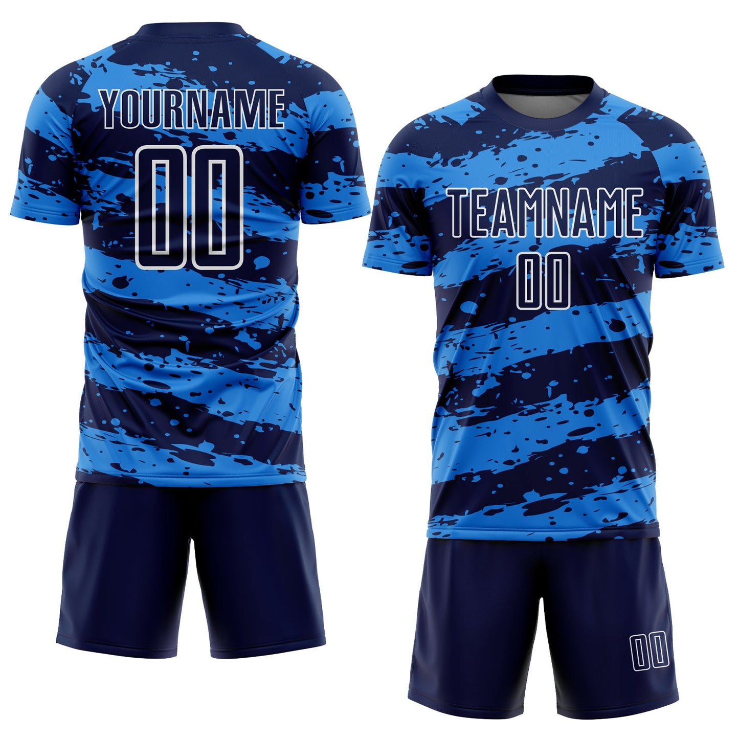Custom Navy Powder Blue-White Splash Sublimation Soccer Uniform Jersey Limited