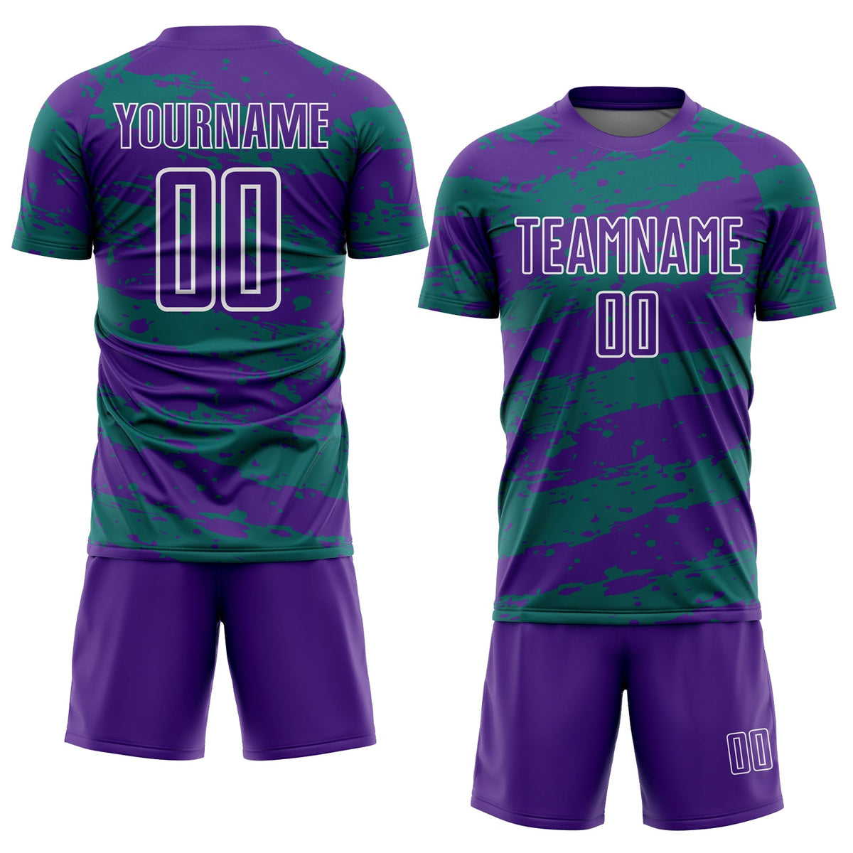 Custom Purple Teal-White Splash Sublimation Soccer Uniform Jersey Limited